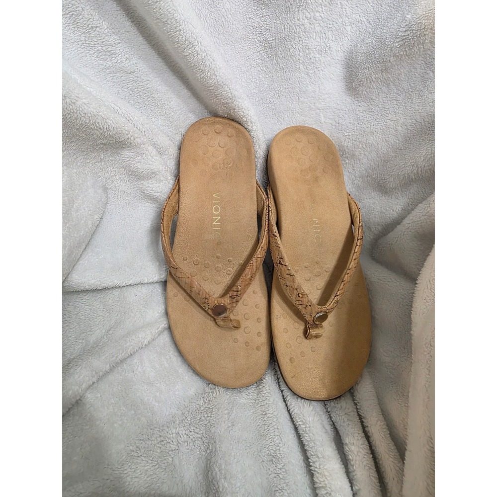 Vionic Mona Tan Cork Orthotic Flip Flop Sandals Womens 7 Arch Support VW5235